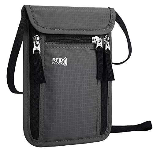 Travel Pouch Neck Wallet Family Passport Holder Organizer Case with RFID Blocking - color: Dark Grey