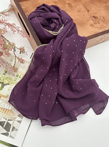 Hijab for Women Premium Chiffon Hijab Rhinestone Hijab Scraf for Women Muslim - color: Purple