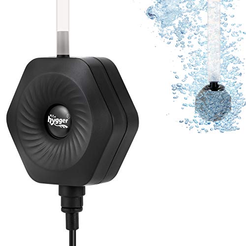 hygger Ultra Silent 1.5W Fish Bowl Aqaurium Mini Air Pump with Accessories, Oxygen Aerator Kit for Fish Tank 0.5-15 Gallon, Comes with 3/16 Inch Air Tubing, Air Stone, AC 110V/60HZ - color: Black