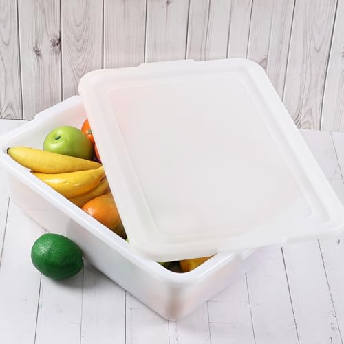 Hespama 3 Pack Commercial Bus Tub with Lid, 13 L Plastic Wash Basin, White | Food Grade
