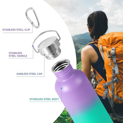 Volhoply 32oz Uninsulated Single Walled Water Bottle, Stainless Steel Sports Water Bottles with Handle, BPA Free Lightweight Water Bottles for Hiking, Biking, Running（Purple Green,1） - color: Purple Green