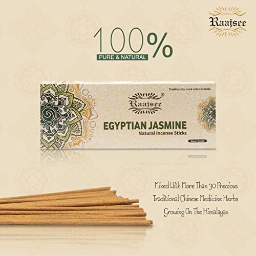 Raajsee Jasmine Flower Natural Incense Sticks 100 Gm Pack-100% Pure Organic Natural Hand Rolled Free from Chemicals-Perfect for Church,Aroma Therapy,Relaxation,Meditation,Positivity,Healing 100gm Pack - color: Jasmine