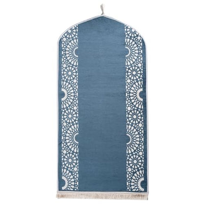 Modefa Turkish Islamic Prayer Mat - Chenille with Foam and Carrying Bag - Intricate Praying Rug Ramadan Eid Gift - Traditional Muslim Janamaz Seccade for Men Women - Mustaqim (Light Blue) - color: Light Blue