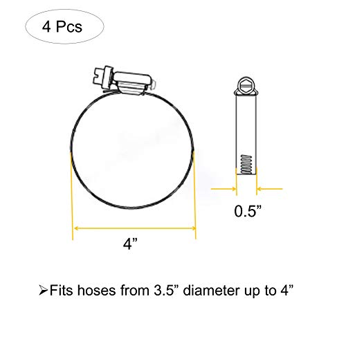4" (Diameter) Adjustable 304 Stainless Steel Duct Clamps Hose Clamp Pipe Clamp Air Ducting Clamp worm drive hose clamps (4Pcs, 91mm-114mm) - size: 4" -4Pcs