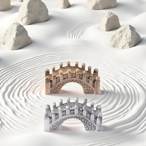 2 Pcs Gray and Brown Miniature Stone Arch Bridges - Fairy Garden Ornaments for Dollhouse, Aquarium, Lawn, Patio, and DIY Micro Landscape Decor, Mini Fairy Garden Accessories for Outdoor and Fish Tank