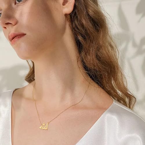 UNIFT Islamic Muslim Allah Layered Necklaces For Women Stainless Steel Charm Water Drop Heart Shape Allah Pendant Double Layer Necklace Islamic Jewelry - color: gold 6