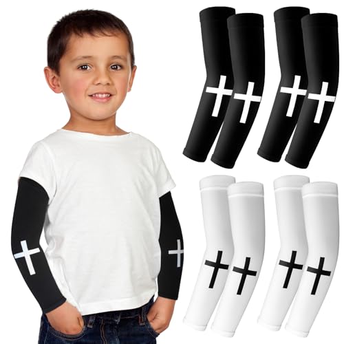Shyyween 4 Pairs Faith Cross Arm Sleeves for Youth Kids - color: Black, White