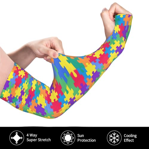 Arm Sleeves Outdoor Garden Sports Cooling Sun Sleeve for Women Men Farm - color: Autism Puzzle