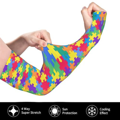 Arm Sleeves Outdoor Garden Sports Cooling Sun Sleeve for Women Men Farm - color: Autism Puzzle