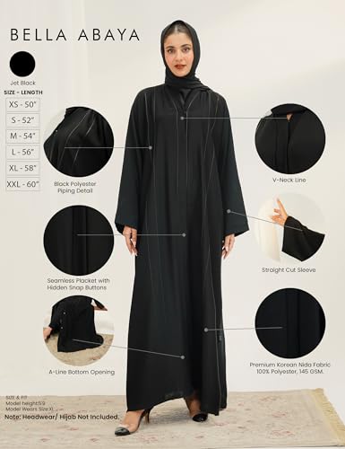 Elegant Modern Abaya 여성용 - 경량, 하늘거리는 느낌, 부드럽고 모든 상황에 적합 - color: 벨라 - 블랙, size: XL