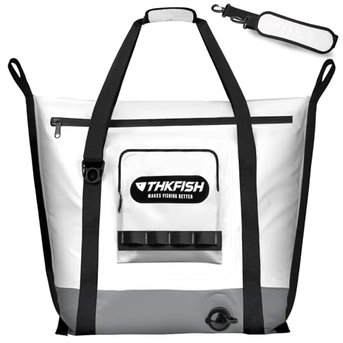 THKFISH Insulated Fish Cooler Bag, Fish Kill Bag for Caught Fish | 40x16in/25x17.5in Portable Waterproof Insulated Fish Bag Keeps Ice for 24 Hours - color: White-Grey-25x17.5x8.6"