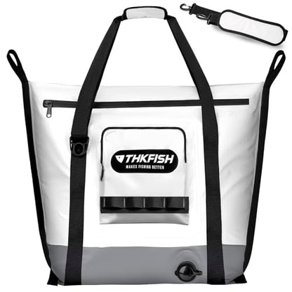 THKFISH Insulated Fish Cooler Bag, Fish Kill Bag for Caught Fish | 40x16in/25x17.5in Portable Waterproof Insulated Fish Bag Keeps Ice for 24 Hours - color: White-Grey-25x17.5x8.6"