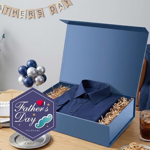 PACKHOME 6 Extra Large Gift Boxes 17.5x11.3x4.3 Inches, Sturdy Shirt Boxes with Magnetic Lids for Clothes and Large Gifts (Glossy Blue) - color: 17x11x4 Inch-Blue-Pack of 6