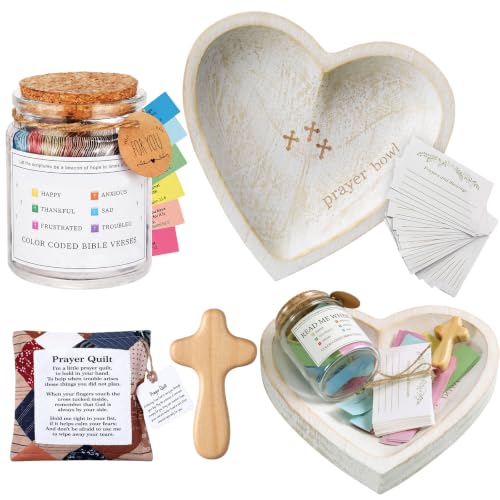 Potchen 5 Pc Prayer Gift for Women Bowl Quilt Cross Christian Decor, White - color: White