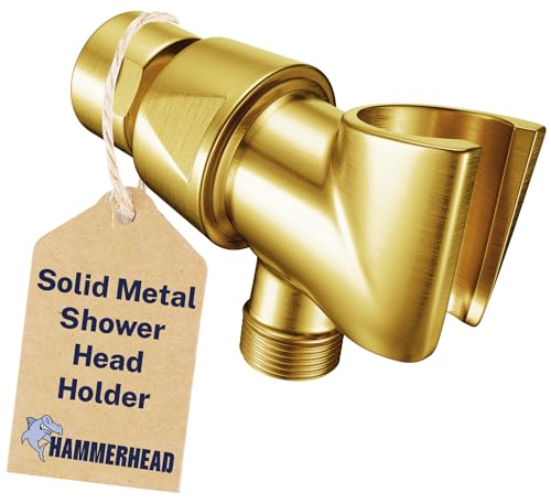HammerHead Showers Solid Metal Handheld Showerhead Holder, Adjustable Wand Holder with Universal Wall Hook Bracket and Brass Pivot Ball, Brushed Gold - color: Brushed Gold