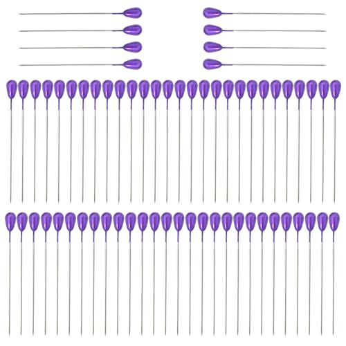 80Pcs Corsage Boutonniere Pins, Purple Wedding Bouquet Pins Teardrop Pearl Corsage Pin 2.2-inch Boutonniere Flower Pin Straight Floral Pin for Wedding Bouquet Flower Decor Sewing Craft, SATONBEYI - color: Purple, size: 55mm-80P