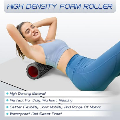 Krightlink 5-in-1 Foam Roller Set, Massage Roller Stick, Massage Ball, Resistance Band for Deep Muscle Massage, Trigger Point Release, Pilates, Yoga (Black-18(2 in 1)) - color: Black-18"(2 in 1)