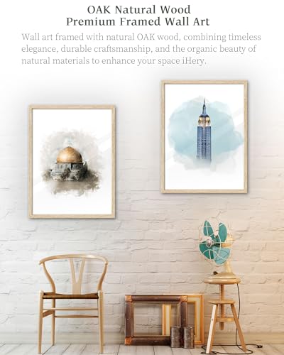 iHery 12x16in Natural OAK Wood Framed Dome of the Rock Wall Art - color: OAK Framed Islamic Dome