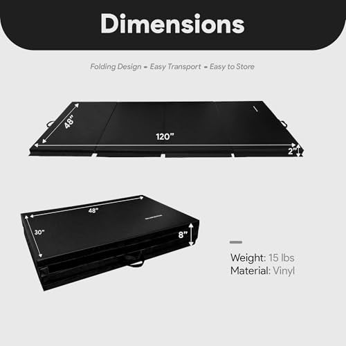 BalanceFrom 10x4 Feet 4-Panel Folding Gymnastics Mat – 2-Inch Thick Pad with Vinyl Surface and Carrying Handles for Tumbling, Yoga, Pilates, Home Workouts, and Martial Arts - color: Black