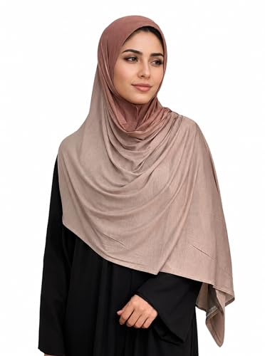 Premium Stretch Cotton Gradient Scarf for Women, Soft Jersey Wrap Shawl, Lightweight Ombre Hijab for Everyday Wear - color: Mctlo2537-khaki