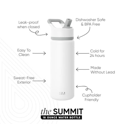 Simple Modern Insulated Water Bottle with Straw | 18oz | White | Summit Stainless Steel Water Bottles, Metal Cup | Leak Proof for School, Gym, Travel, Sports | Winter White Mix - color: -Winter White Mix, style: 18oz