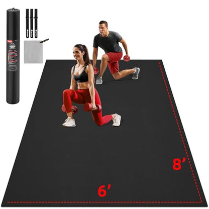 GymCope Extra Large Exercise Mat, 10'x6'/9'x6'/8'x6'/7'x5'/6'x4'(8mm) Thick Workout Mat for Home Gym & Garage Flooring, Shoe-Friendly, High-Density, MMA, HIIT, Weight Lifting, Cardio&Strength - color: 8'x6'x8mm-Black