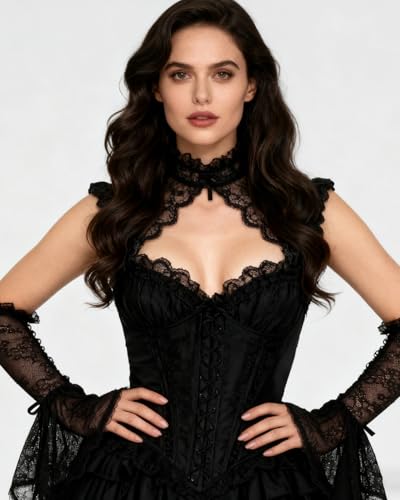 L'VOW Women's 1 Pair Gothic Black Lace Sleeves Witch Gloves Victorian Lace Arm Sleeve Vampire Accessory - color: E Black
