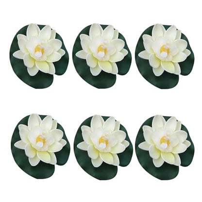 6Pcs White Artificial Floating Foam Lotus Flowers with Water Lily Pad Ornaments, Perfect for Patio Koi Pond Pool Aquarium Home Garden Wedding Party Holiday Decoration Water Gardens and Ponds