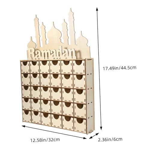 Healifty Wooden Advent Calendar for Ramadan Unique Home Decor Creative DIY Countdown Eid Mubarak Table Decoration for Ramadan Parties and Celebrations
