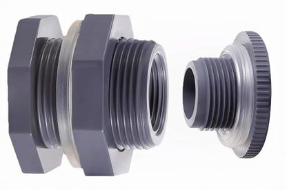 (1 Set) PVC Bulkhead Water Tank Connector Adapter Fitting with Plugs Thru-Bulk Pipe Fitting fits Rain Barrels, Aquariums, Ponds (3/4 inch and qualified PVC, seal gaskets is 4mm thick)