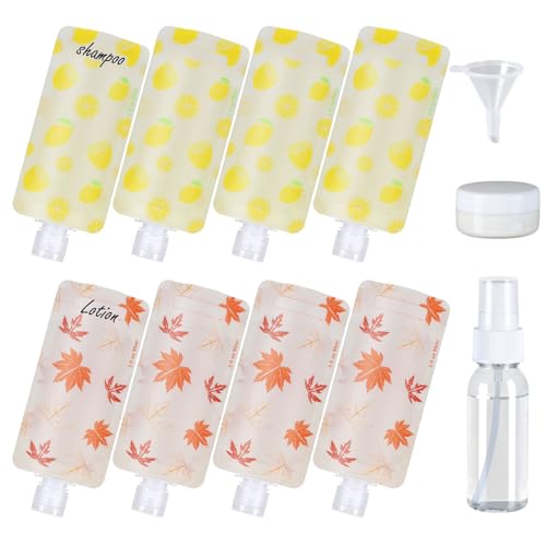 PACKISM 11 Pack Travel Pouches for Toiletries - 90ml 3 oz Liquid Container - color: 11pcs, Active Yellow Lemon/Red Maple Leaf, style: Adventure & Cruise Specific