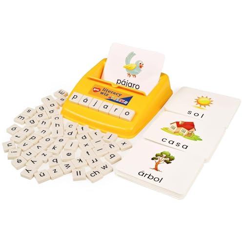 BOHS Spanish Flash Cards for Kids, 60-Card Spelling Game with 61 Tiles