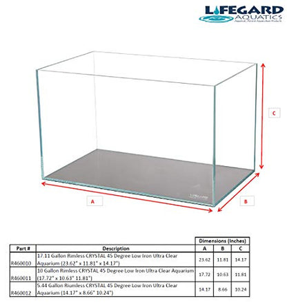 Lifegard Aquatics Low Iron Ultra Clear 17 Gallon Mitered Glass Crystal Aquarium – Rimless, 45° Beveled Edge Glass