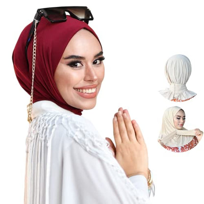 para life Snap Hijab for Women, Breathable Instant Hijabs|Standard Size Stretchable Cotton Sandy|Jersey Undercap - color: Burgundy