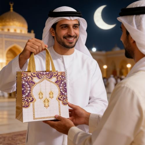 12pcs Large Eid Mubarak Gift Bags，Reusable Ramadan Bag with Handles ramadan Goodie bags Non Woven Eid Bag for Ramadan Kareem Eid Mubarak Party Supplies