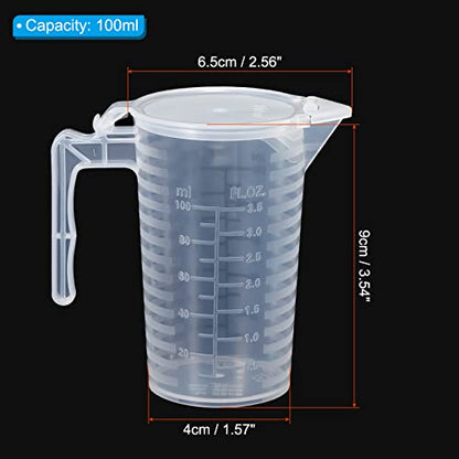 PATIKIL Graduated Beaker, 100ml PP Plastic Liquid Measuring Cup Double Sided Black Graduations with Handle Lid and Spout for Lab Kitchen Home - size: 100ml