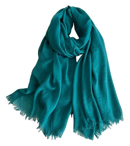 Solid color cotton and linen scarf, wrinkled all season versatile long sunscreen fashionable shawl - color: Grass Green