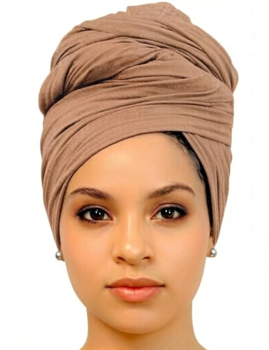 Harewom Head Wraps for Black Women Stretch Head Scarf Long African Hair Wraps Turban Headwraps Jersey Headbands - color: 1pcs -Camel