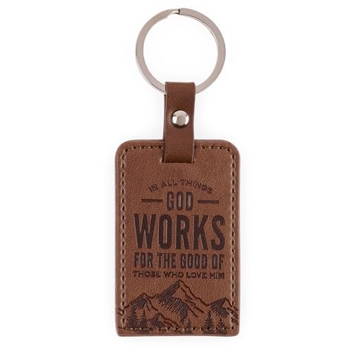 Christian Art Gifts Premium Vegan Leather Split Metal Inspirational Scripture Keychains for Men & Women: Multicolor Designs - color: God Works for Good/Brown