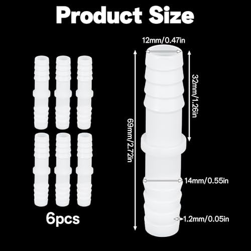 6 Pcs 1/2" x 1/2" Barbed Hose Fittings Plastic Hose Barb Fitting Barbed Splicer Mender Joint Adapter Union Fitting for Aquarium Household Fuel Gas Liquid Air Repair