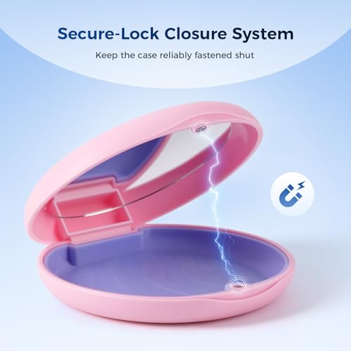 JMU Retainer Case, Orthodontic Retainer Case with Mirror, Pink - color: Pink