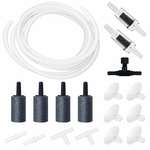 Moonorange Aquarium Air Pump Accessories Kit with Standard Tubing, 4pcs Air Stones, 2pcs Check Valves, 6pcs Suction Cups, 4pcs Connectors, T Shape Control Valve (10 Ft. Tubing Kit)