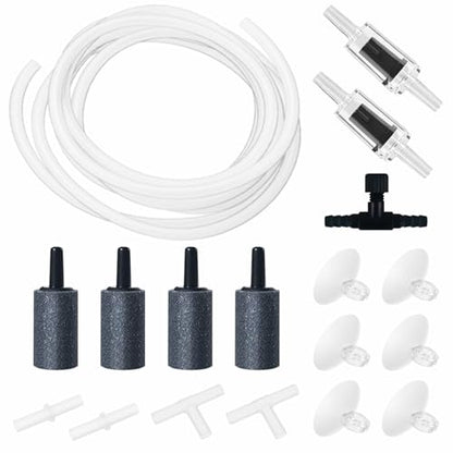 Moonorange Aquarium Air Pump Accessories Kit with Standard Tubing, 4pcs Air Stones, 2pcs Check Valves, 6pcs Suction Cups, 4pcs Connectors, T Shape Control Valve (10 Ft. Tubing Kit)