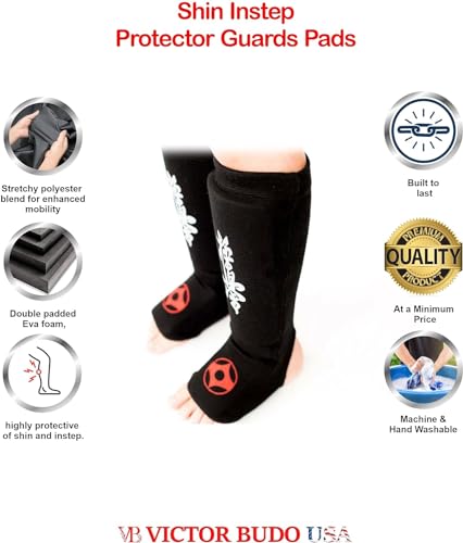 Muay Thai MMA Kickboxing shin Guards, Instep Guard Sparring Protective Leg shin Kick Pads for Adults Kyokushin and Non Kyokushin Versions - size: Small