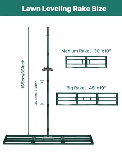 Lawn Leveling Rake, 45 x 10, Yard Leveling Rake for Soil | Smooths Soil, Topsoil, Sand and Gravel for Lawn Seeding, Garden Beds, Backyard Landscaping, Paver Bases and Yard Projects - size: 45 Inches