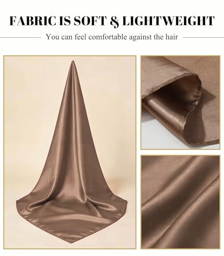 Sumolux Head Hair Scarf for Women 35" Like Satin Silk Scarf Hair Wrapping Night Bandana Large Square Scarves - color: A Solid Khaki