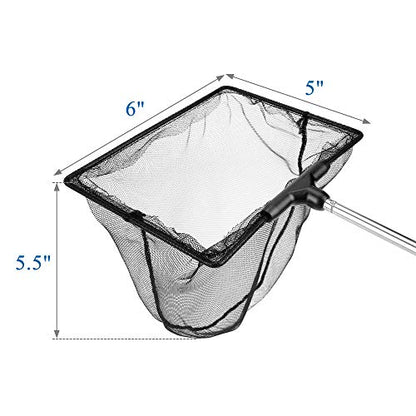 Aquarium Fish Net 10.8"x16.3" Rectangular Fish Net with 5.5"-16.3" Handle | Fine Mesh Nylon Fish Tank Accessory with Extendable Telescopic Plastic Handle - size: 6 inch