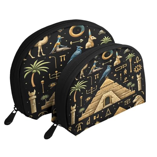 Ancient Egyptian 2-Piece Shell Makeup Bag Set, Large Capacity Travel Cosmetic Bag For Women With Zipper, Waterproof Polyester Toiletry Organizer Pouch For Purse, Travel, Gym & Daily Use - color: Ancient Egyptian