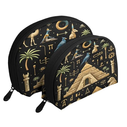 Ancient Egyptian 2-Piece Shell Makeup Bag Set, Large Capacity Travel Cosmetic Bag For Women With Zipper, Waterproof Polyester Toiletry Organizer Pouch For Purse, Travel, Gym & Daily Use - color: Ancient Egyptian