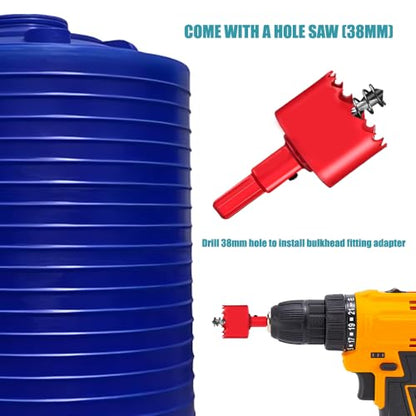 Rain Barrel Spigot Kit with Hole Saw 4 Pcs PVC Bulkhead Fitting, Ball Valve, Garden Hose Male Threaded Adapter, Barb Adapter, Thread Seal Tape (3/4 Inch)